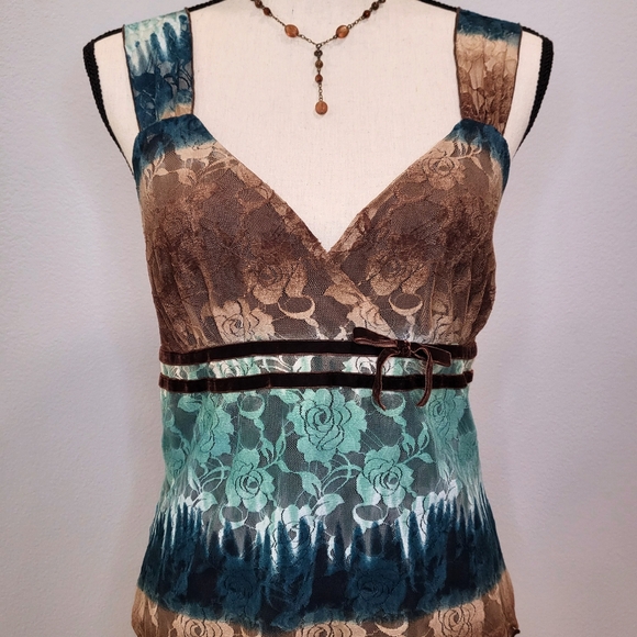 studio Y Brown and Blue Dyed Lace Blouse - Picture 3 of 5